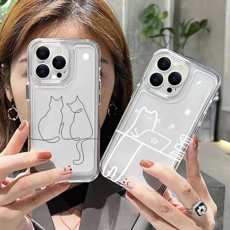 Receipt Printer Thermal - かわいいライン猫柄の落下防止スマホケース Xiaomi 14 13T 14T 12